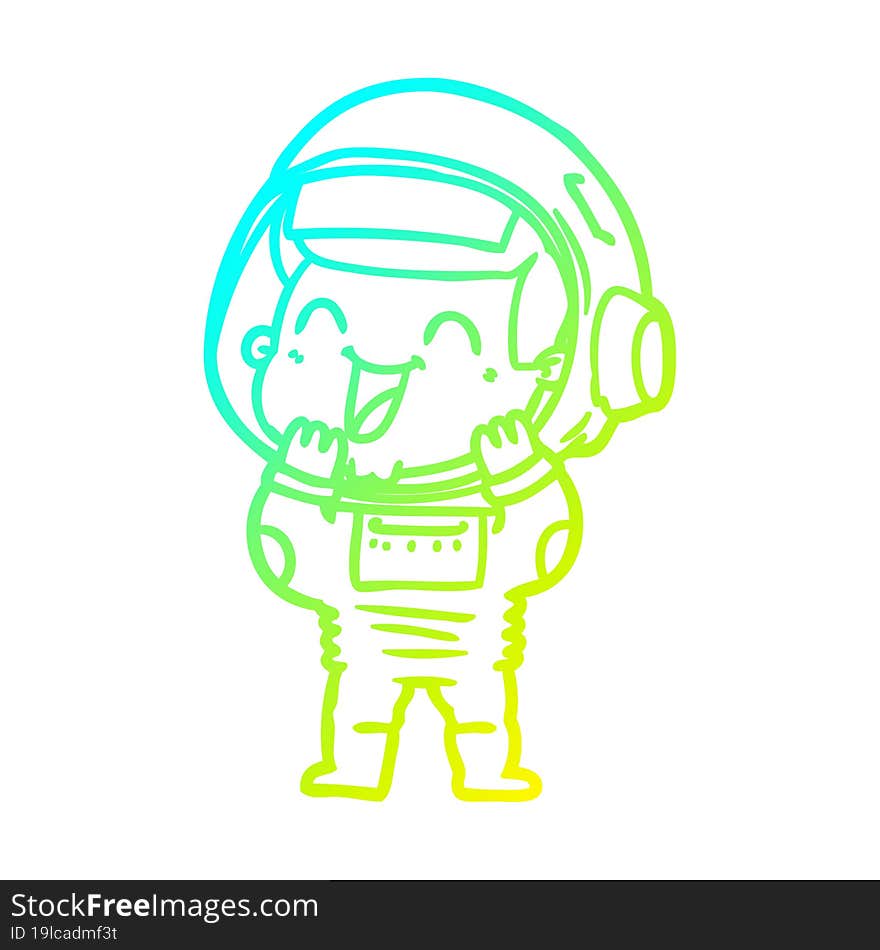 cold gradient line drawing of a happy cartoon astronaut