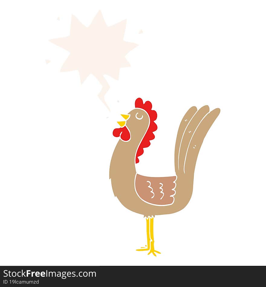 Cartoon Rooster And Speech Bubble In Retro Style