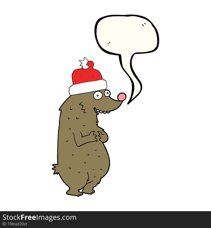 speech bubble cartoon bear wearing christmas hat