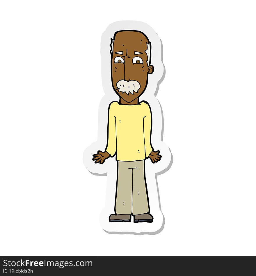 sticker of a cartoon dad shrugging shoulders