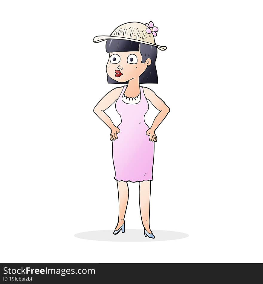 cartoon woman wearing sun hat