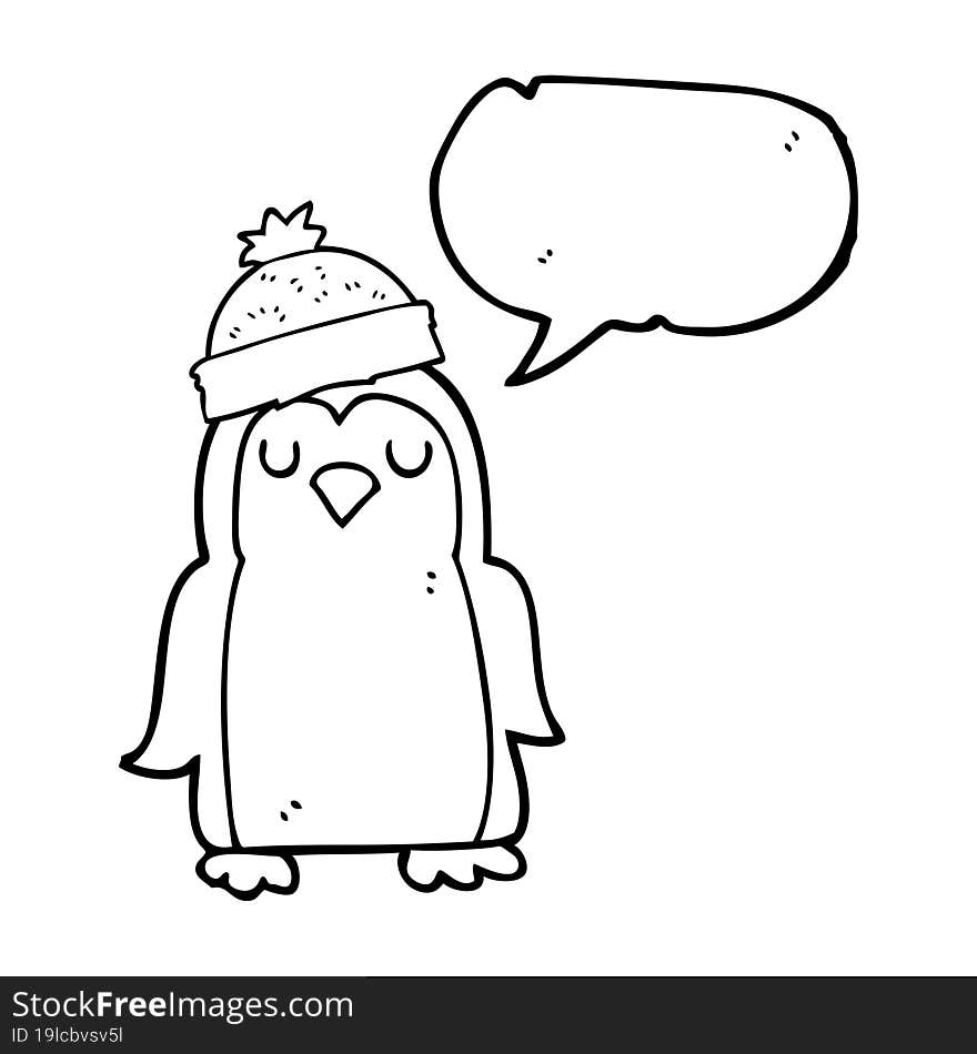 freehand drawn speech bubble cartoon penguin