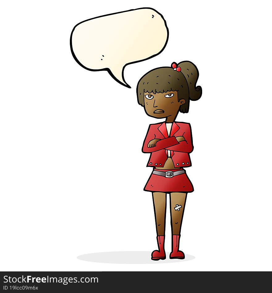 Cartoon Cool Girl With Speech Bubble