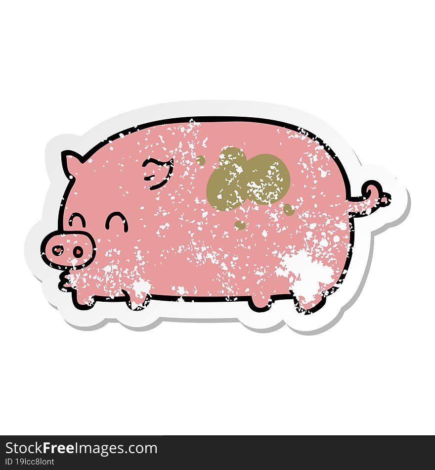 distressed sticker of a cute cartoon pig