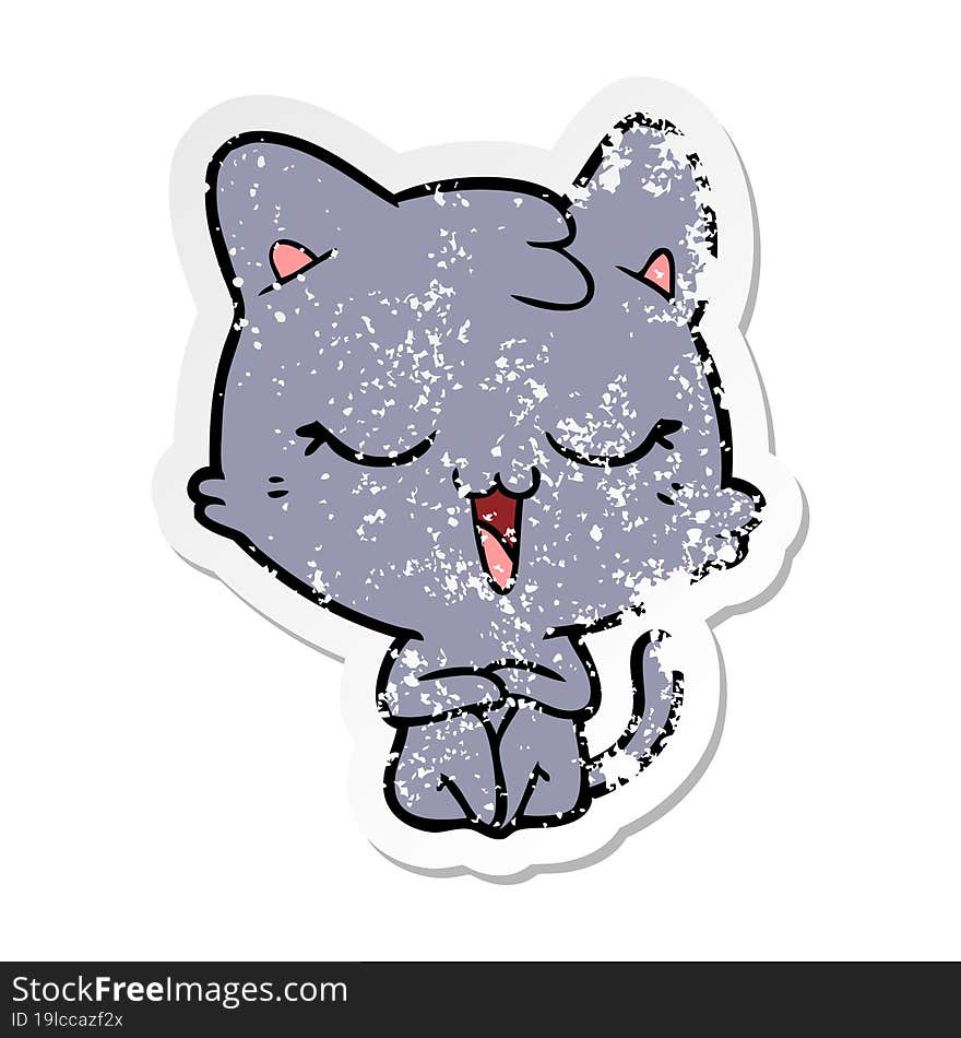 Distressed Sticker Of A Happy Cartoon Cat