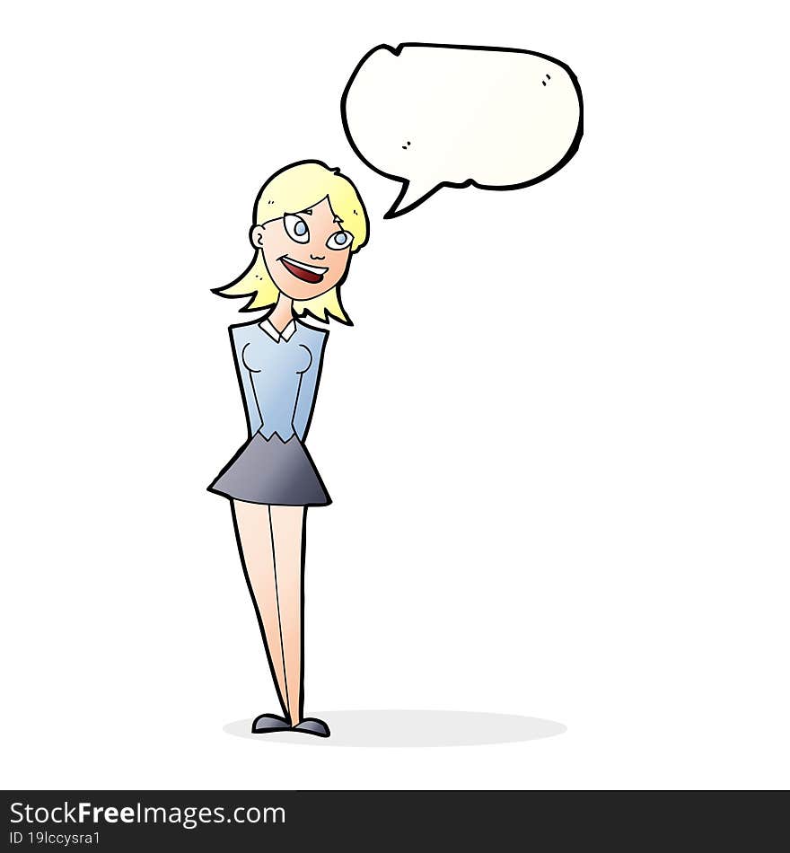 cartoon happy woman with speech bubble