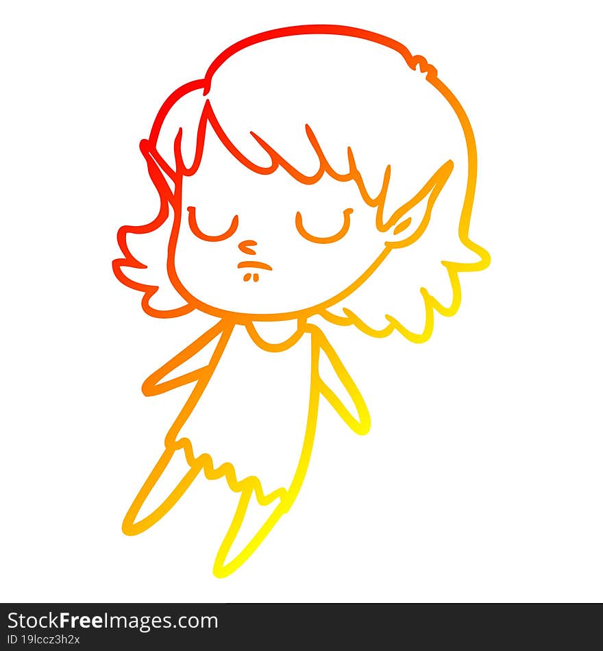 warm gradient line drawing cartoon elf girl