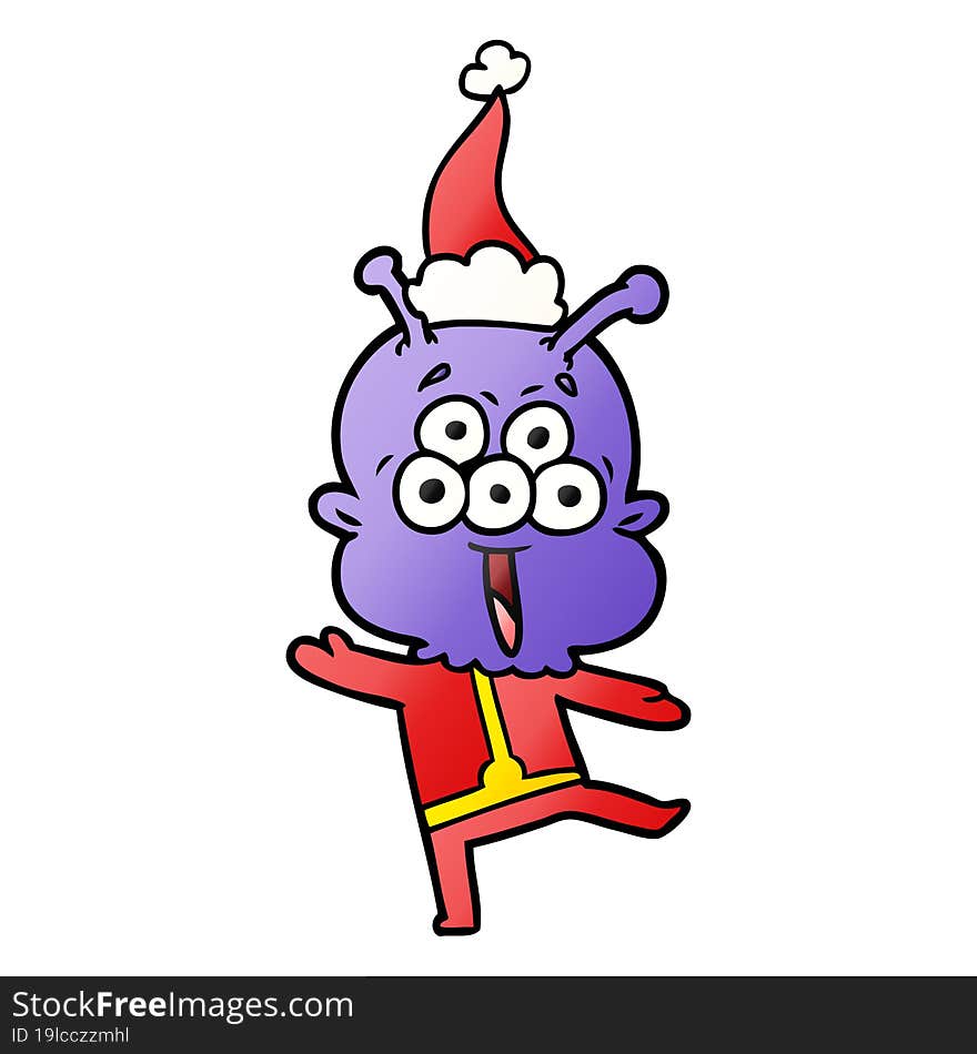 happy gradient cartoon of a alien dancing wearing santa hat