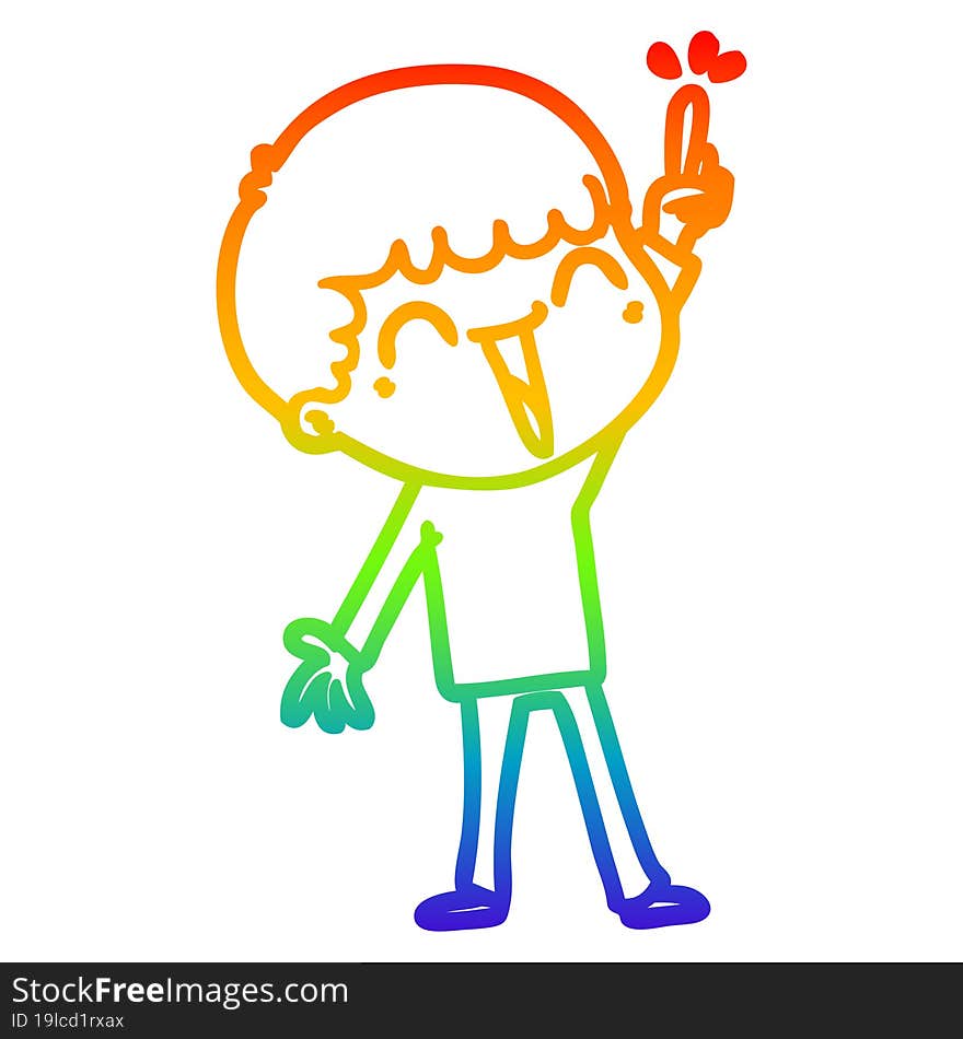 rainbow gradient line drawing of a cartoon happy man