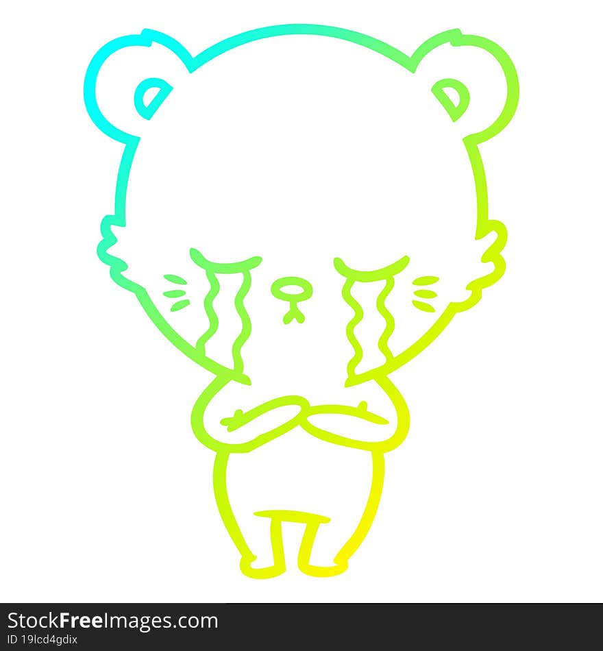 cold gradient line drawing crying cartoon bear