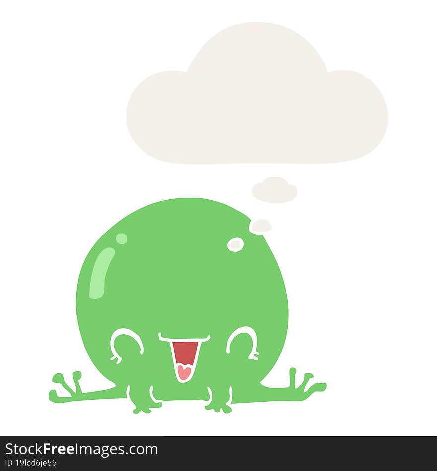 cartoon frog with thought bubble in retro style