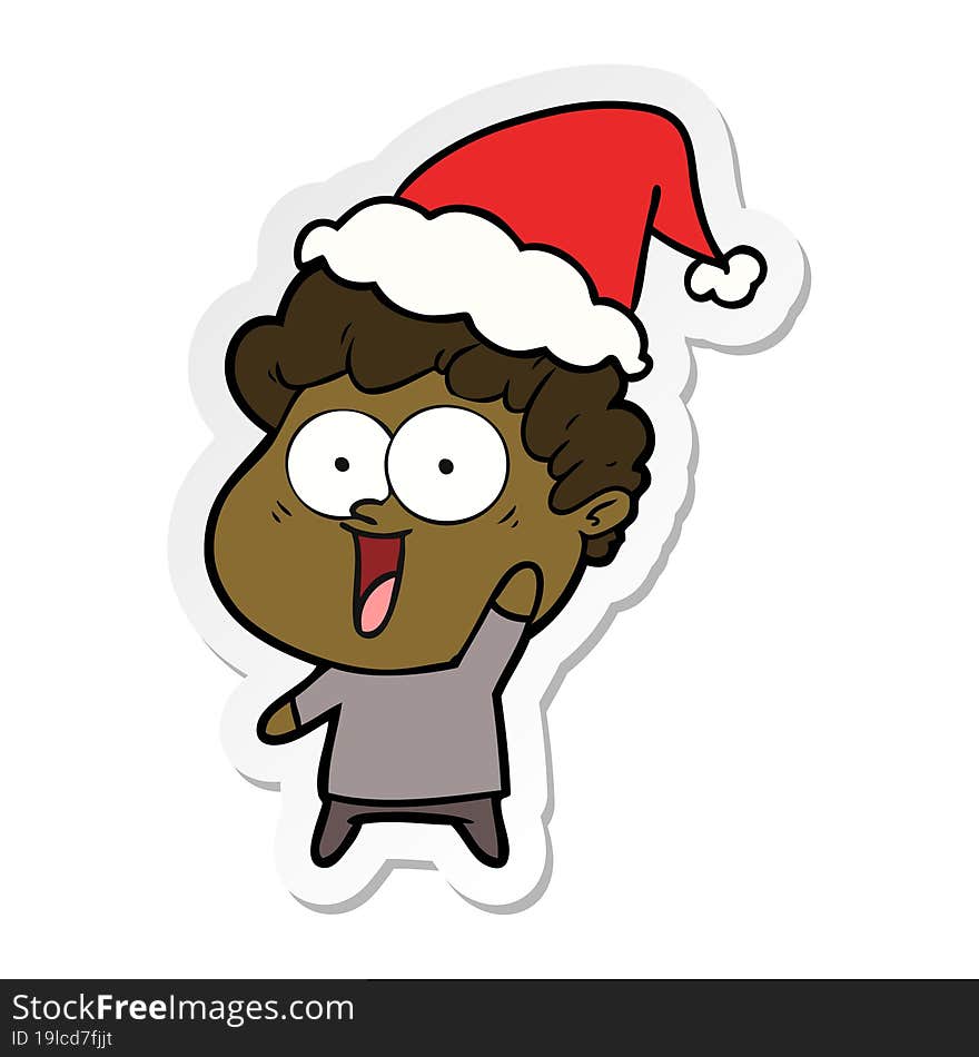 sticker cartoon of a happy man wearing santa hat