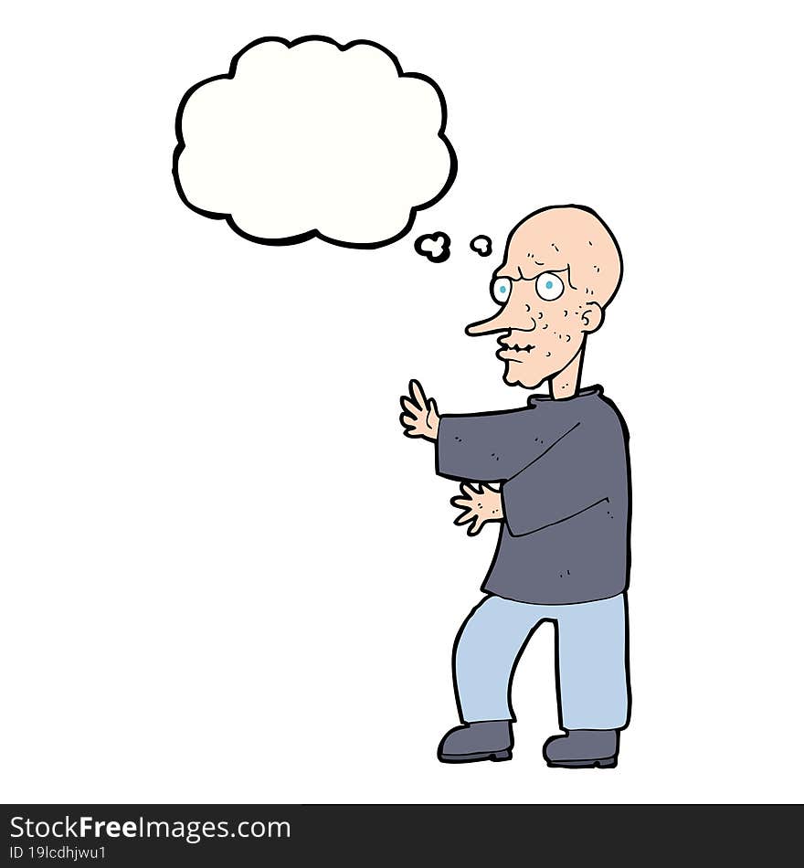 cartoon mean looking man with thought bubble