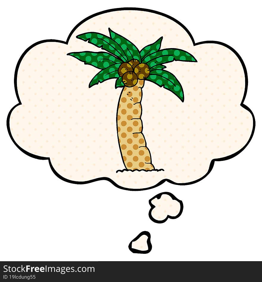 cartoon palm tree and thought bubble in comic book style