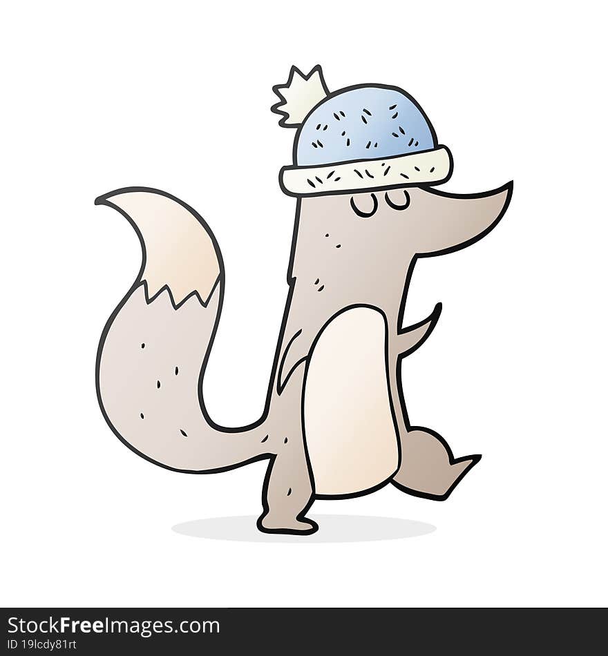 cartoon little wolf wearing hat