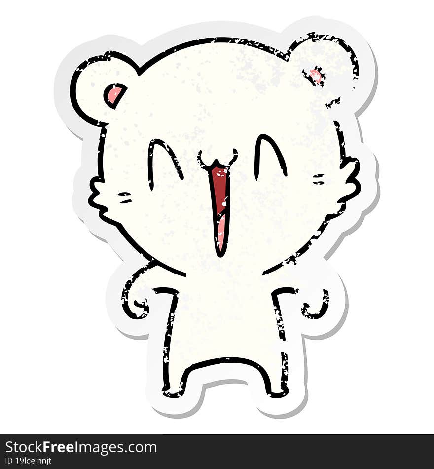 distressed sticker of a happy polar bear cartoon