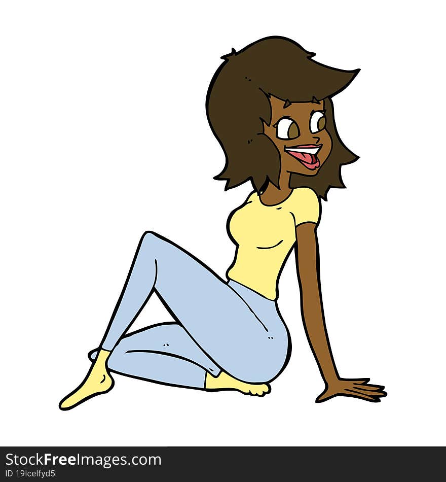 Cartoon Pretty Woman Looking Happy