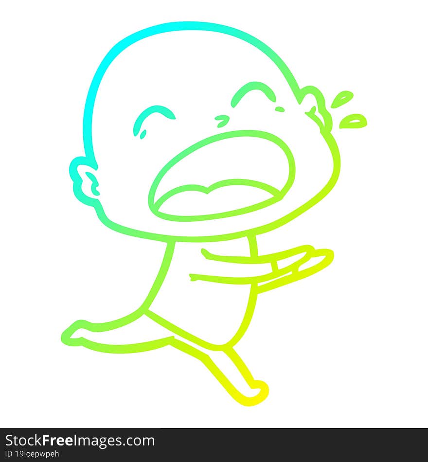 cold gradient line drawing cartoon shouting bald man