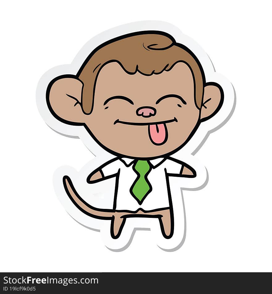 sticker of a funny cartoon monkey wearing shirt and tie