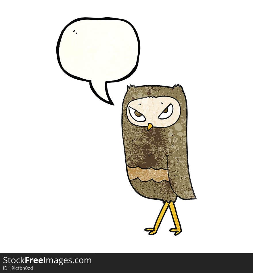 freehand speech bubble textured cartoon owl