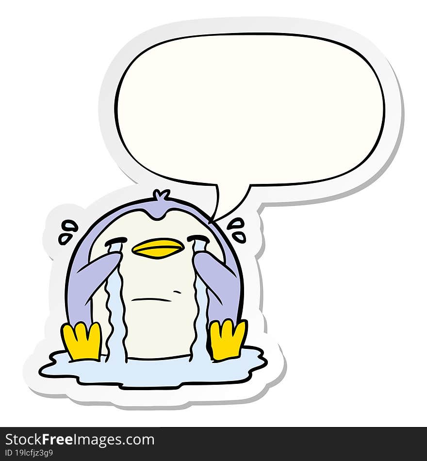 Cartoon Crying Penguin And Speech Bubble Sticker