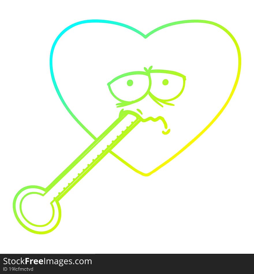 Cold Gradient Line Drawing Cartoon Love Sick Heart