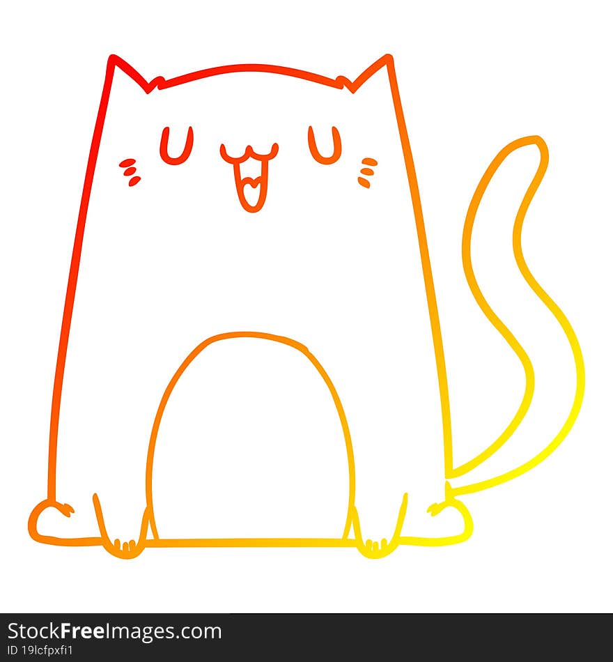 Warm Gradient Line Drawing Funny Cartoon Cat