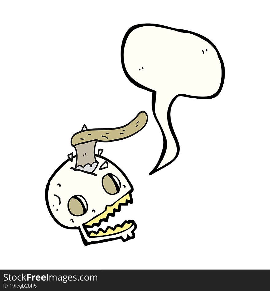 speech bubble cartoon axe in skull