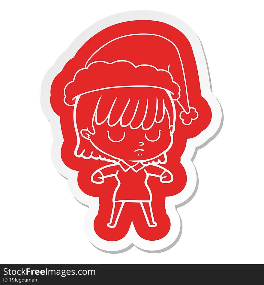 Cartoon  Sticker Of A Woman Wearing Santa Hat