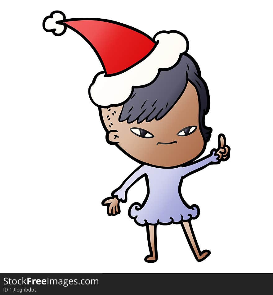 cute gradient cartoon of a girl with hipster haircut wearing santa hat