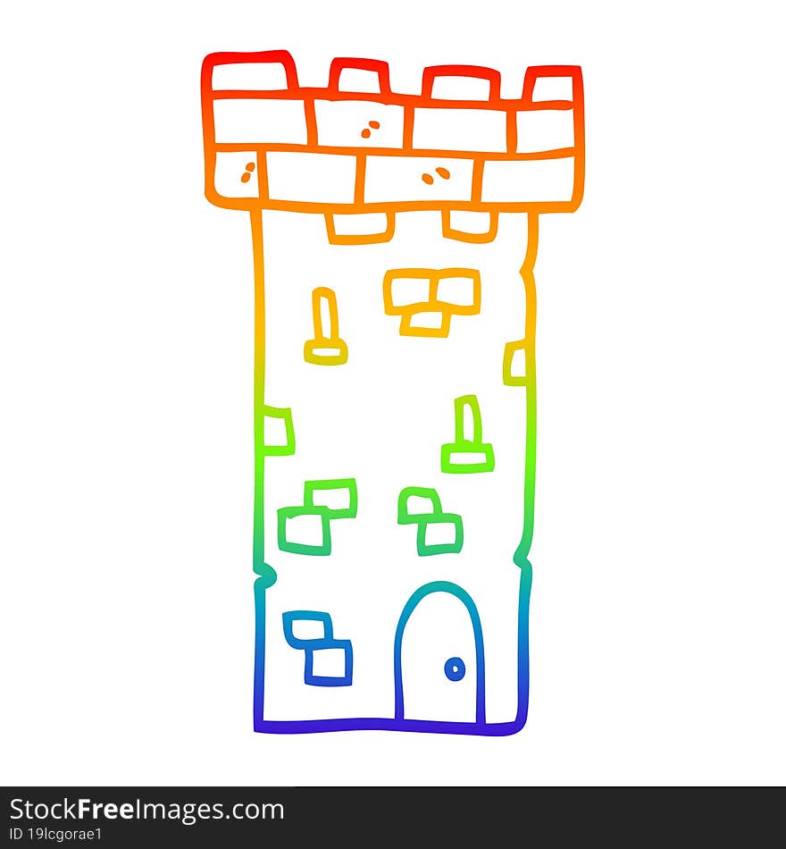 rainbow gradient line drawing of a cartoon castle tower