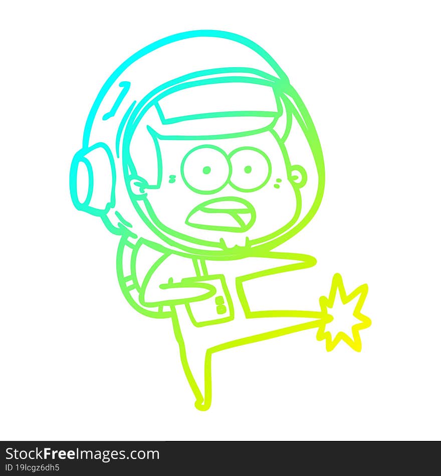 cold gradient line drawing cartoon surprised astronaut kicking