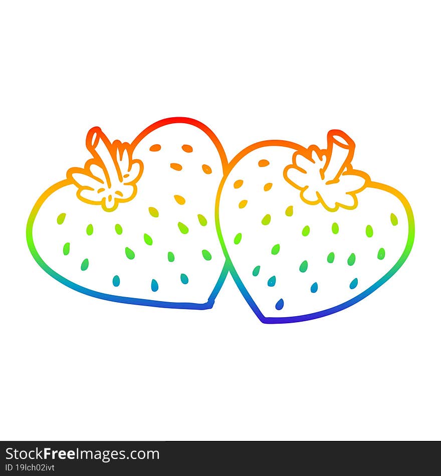 rainbow gradient line drawing of a cartoon strawberries