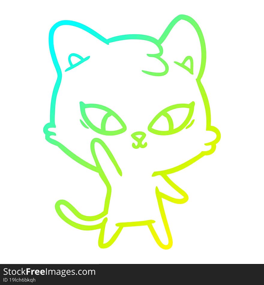 cold gradient line drawing of a cute cartoon cat