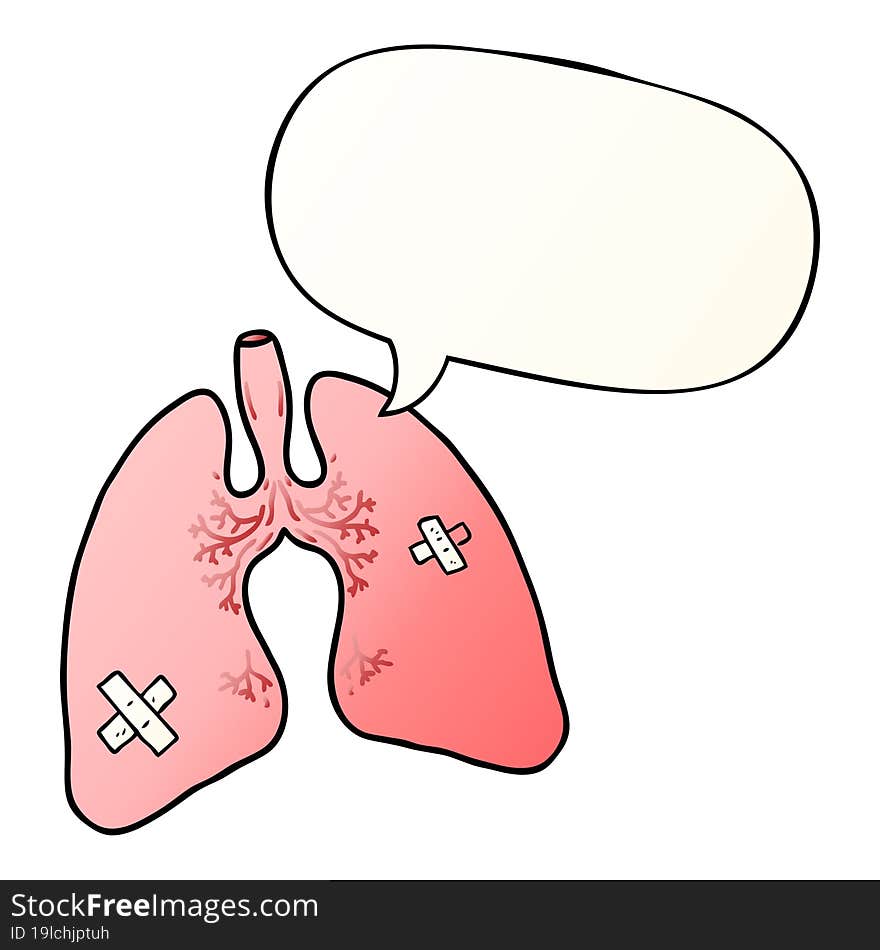 cartoon lungs and speech bubble in smooth gradient style