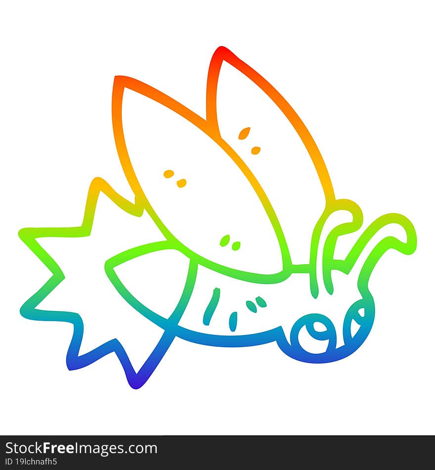 rainbow gradient line drawing of a cartoon firefly