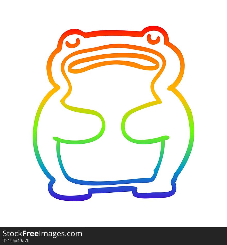 rainbow gradient line drawing of a funny cartoon frog