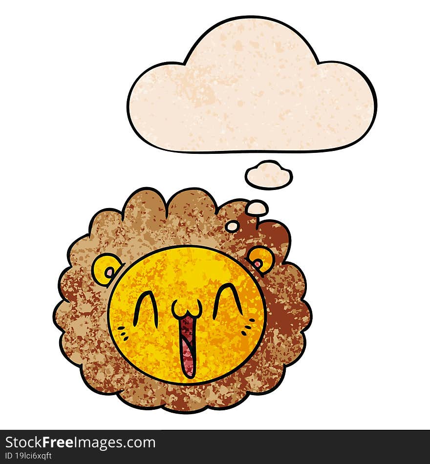 cartoon lion face and thought bubble in grunge texture pattern style