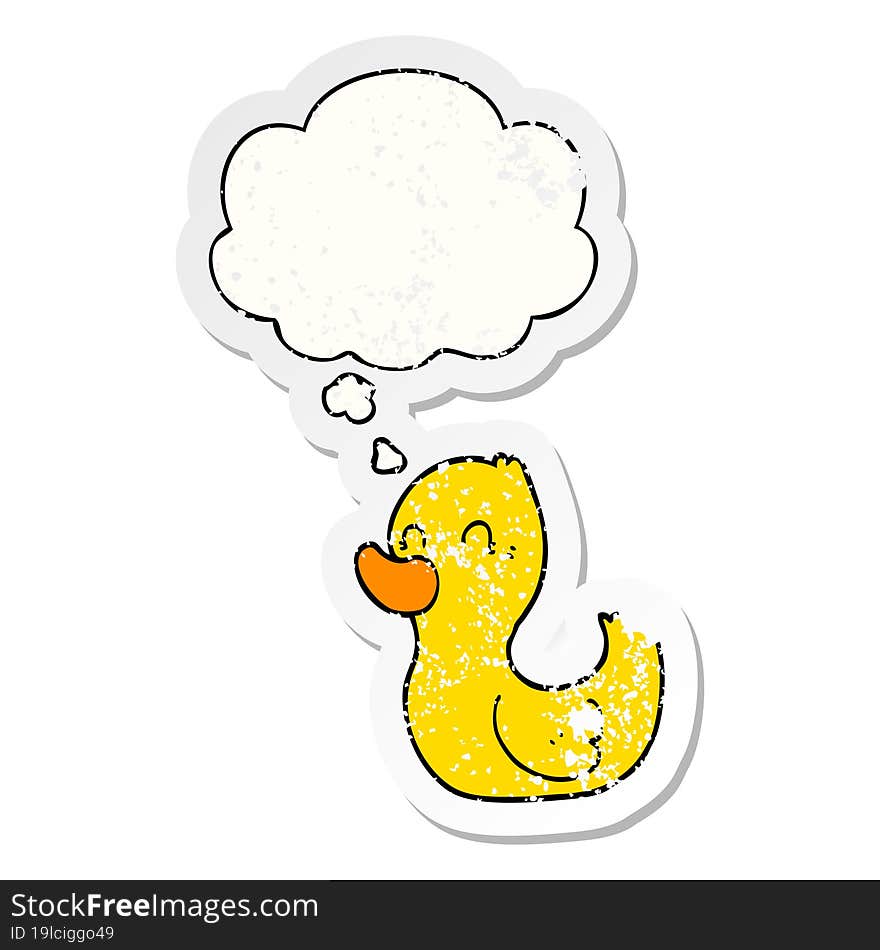 cartoon duck and thought bubble as a distressed worn sticker