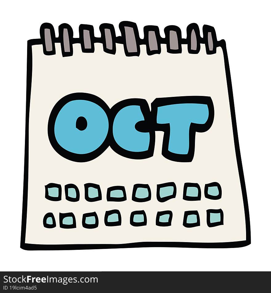 cartoon doodle calendar showing month of october