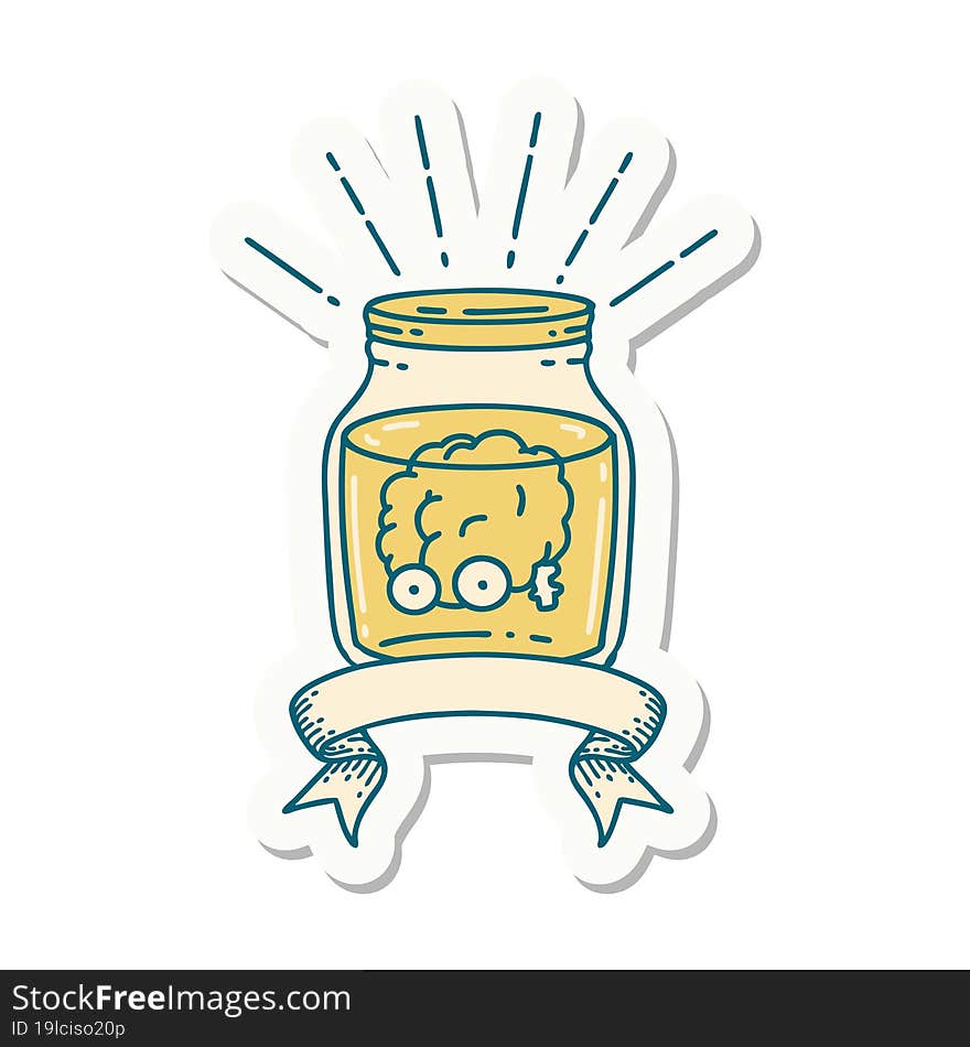 sticker of tattoo style brain in jar