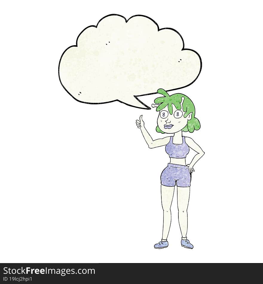 speech bubble textured cartoon alien gym girl