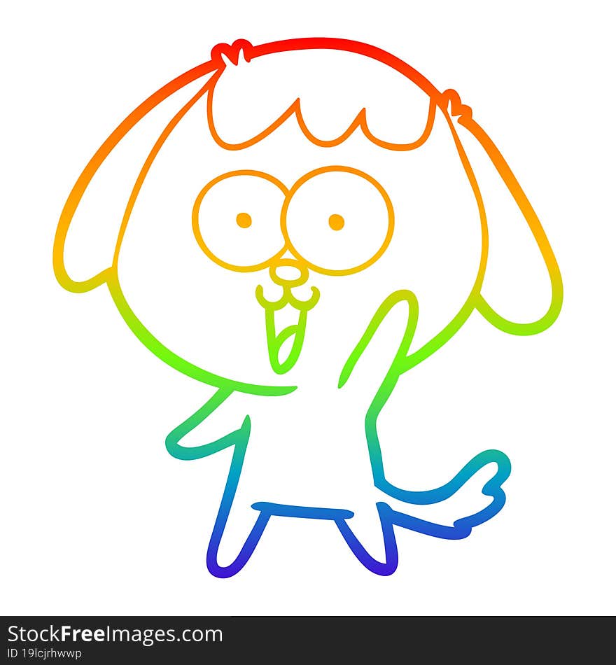 rainbow gradient line drawing of a cute cartoon dog