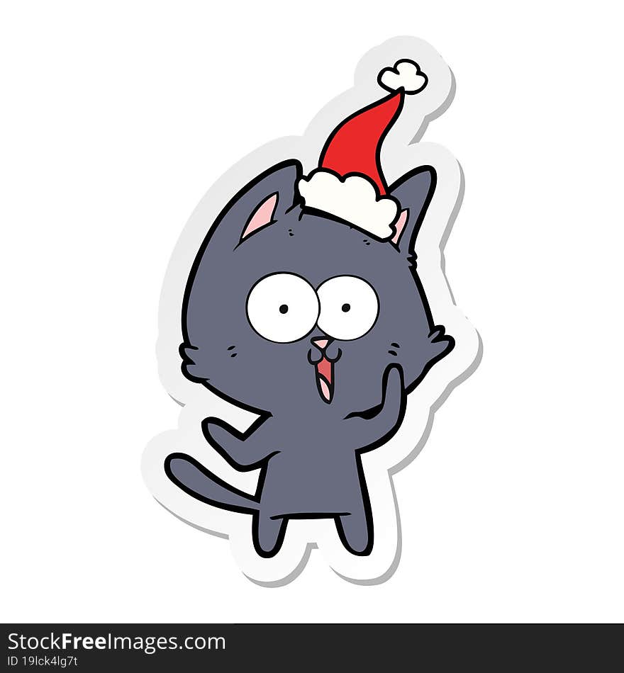 funny sticker cartoon of a cat wearing santa hat