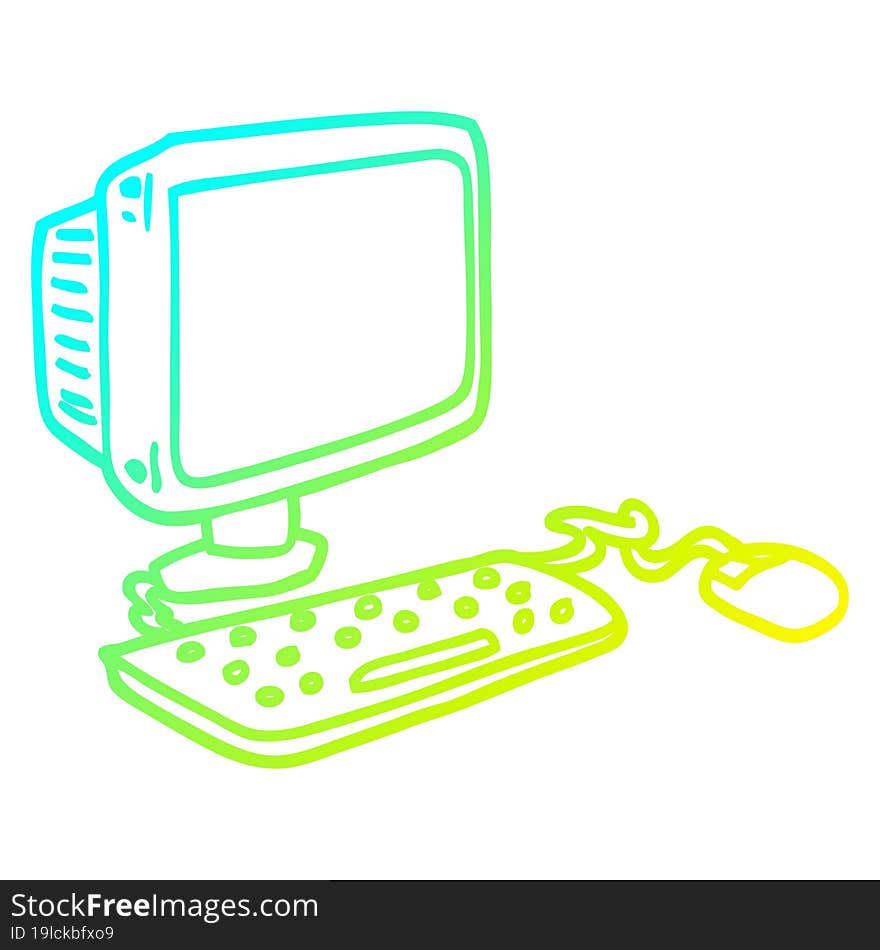 cold gradient line drawing cartoon office computer