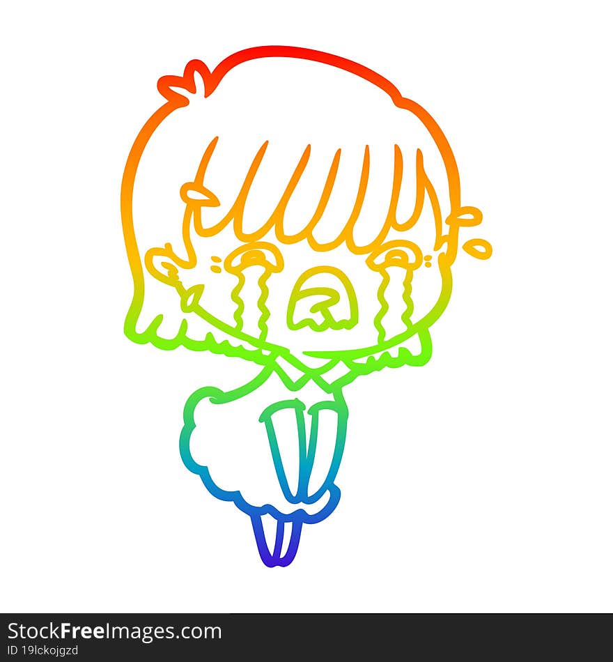 rainbow gradient line drawing of a cartoon girl crying