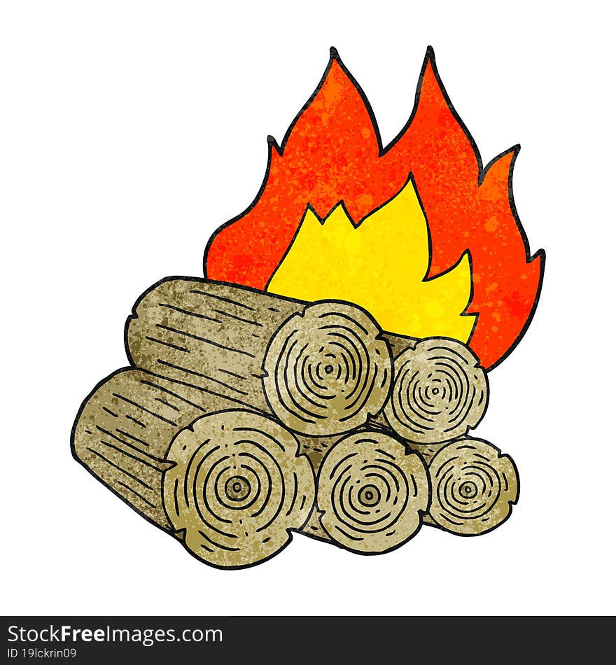 freehand textured cartoon burning logs