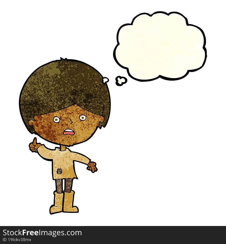 cartoon unhappy boy with thought bubble