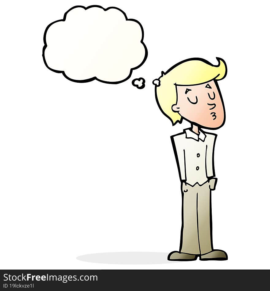 cartoon calm man with thought bubble