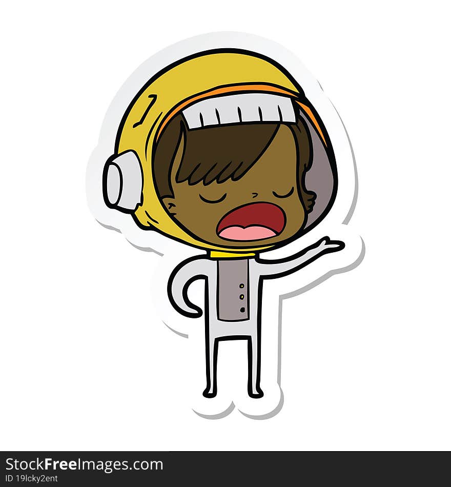 sticker of a cartoon astronaut woman explaining